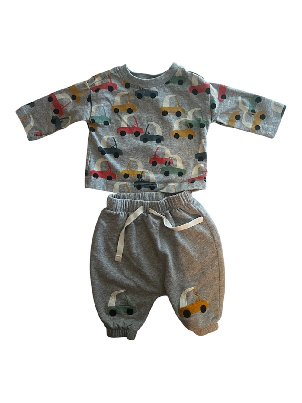 Hanna Andersson Grey Baby Sweatshirt & Joggers with Yellow and Black Car Print